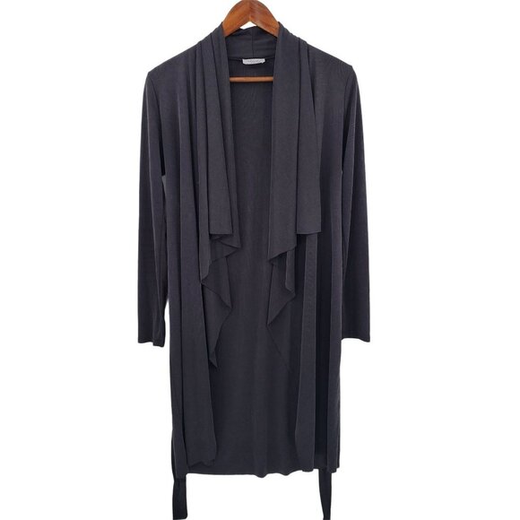 Womens Kimono Cardigan Sweater Sz Small Charcoal Gray Tie Waist‎ Long Sleeve - Picture 2 of 11